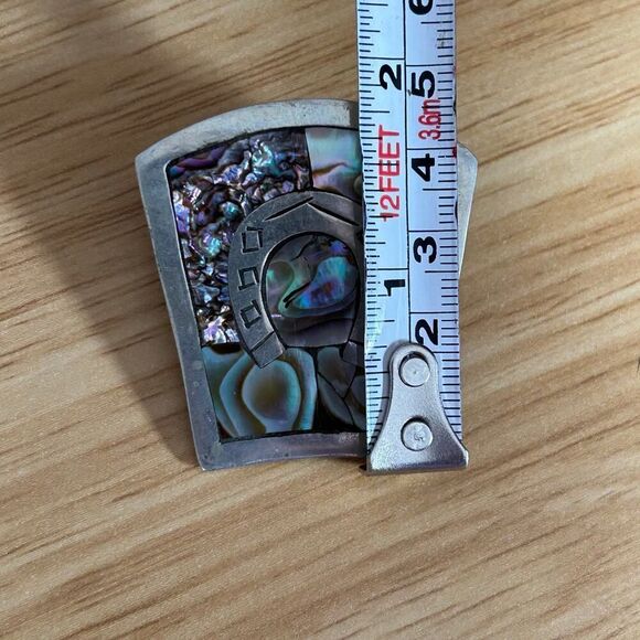 Vintage Western Silver and Abalone Horseshoe Bolo Tie Mount - Picture 3 of 5